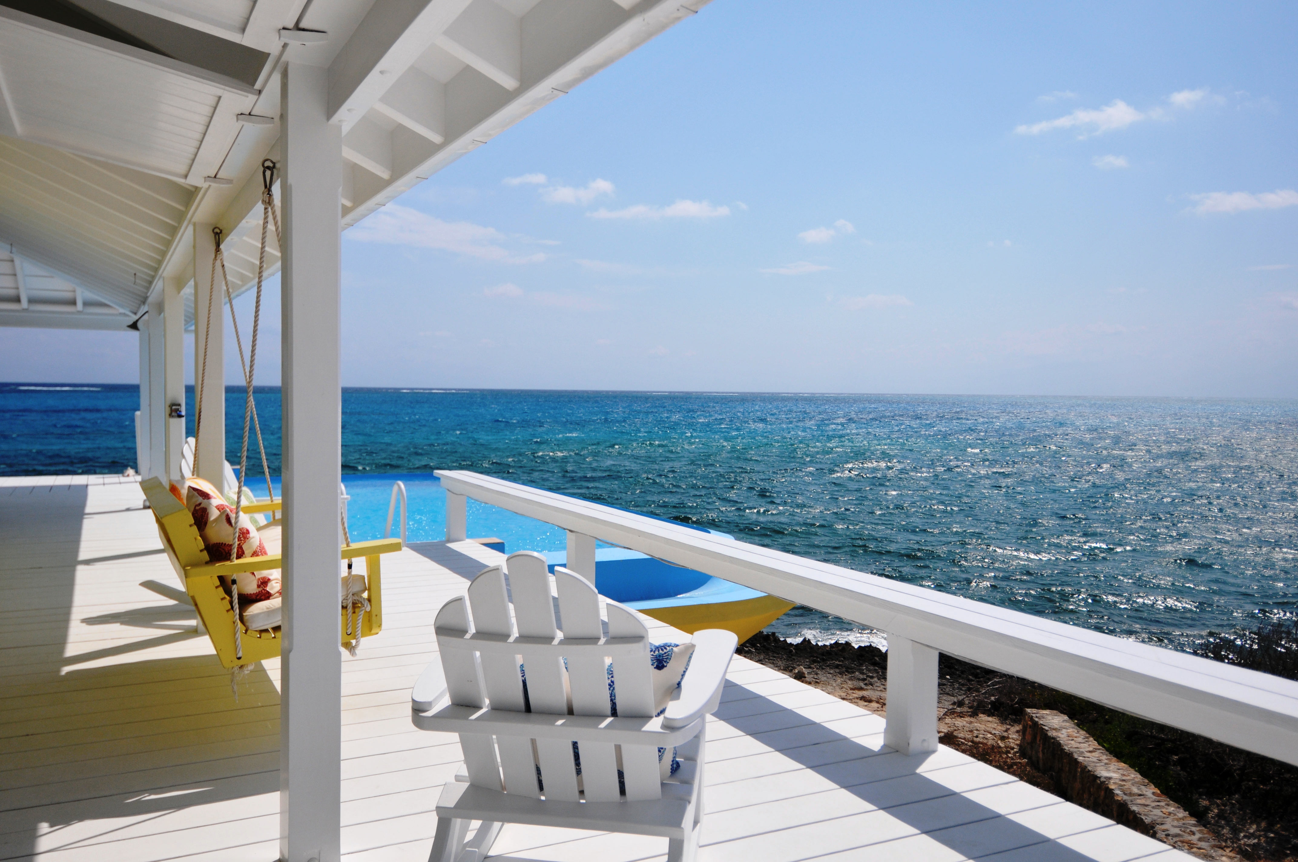 the deck of a boat leaving Man-O-War Cay property on Abaco in the Bahamas